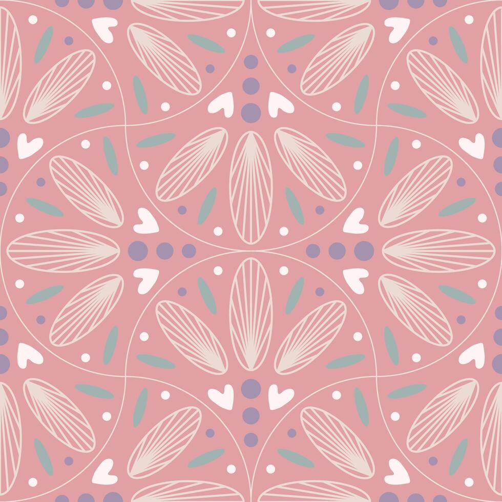 Seamless vintage pattern. White shapes . Dirty pink background. vector texture. fashionable print for textiles, wallpaper and packaging.