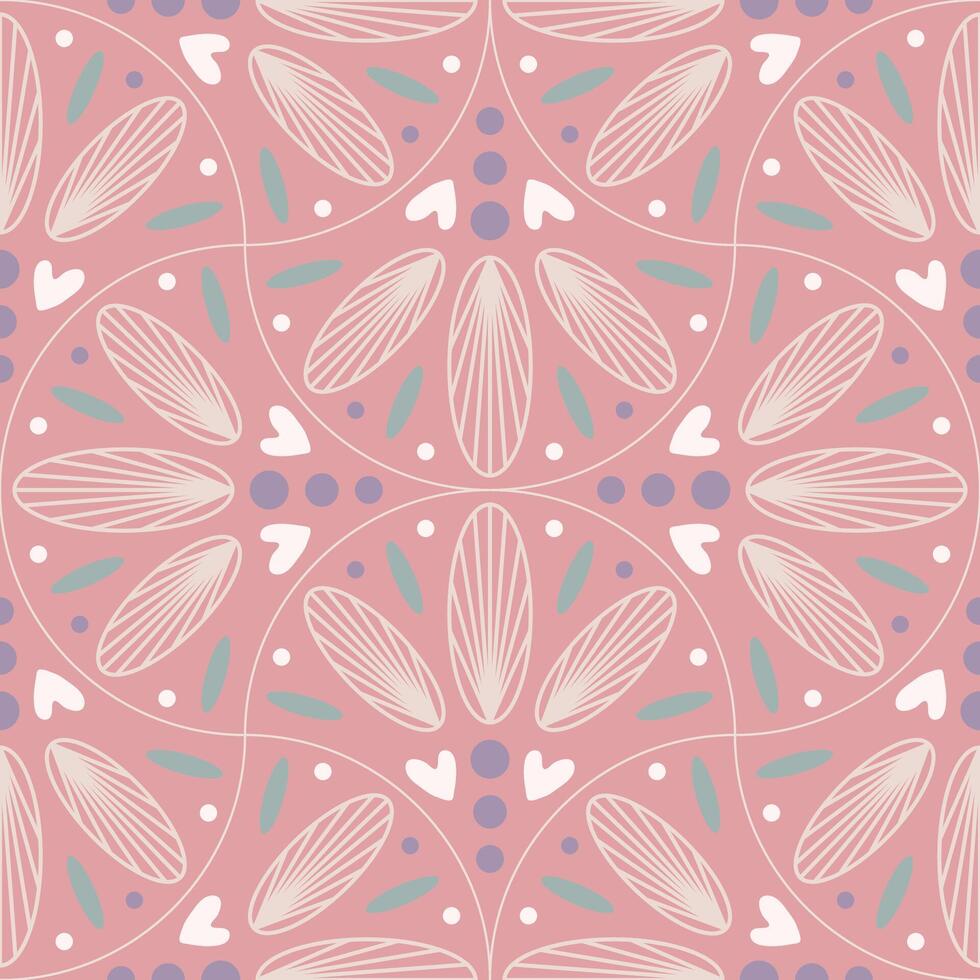Seamless vintage pattern. White shapes . Dirty pink background. vector texture. fashionable print for textiles, wallpaper and packaging.