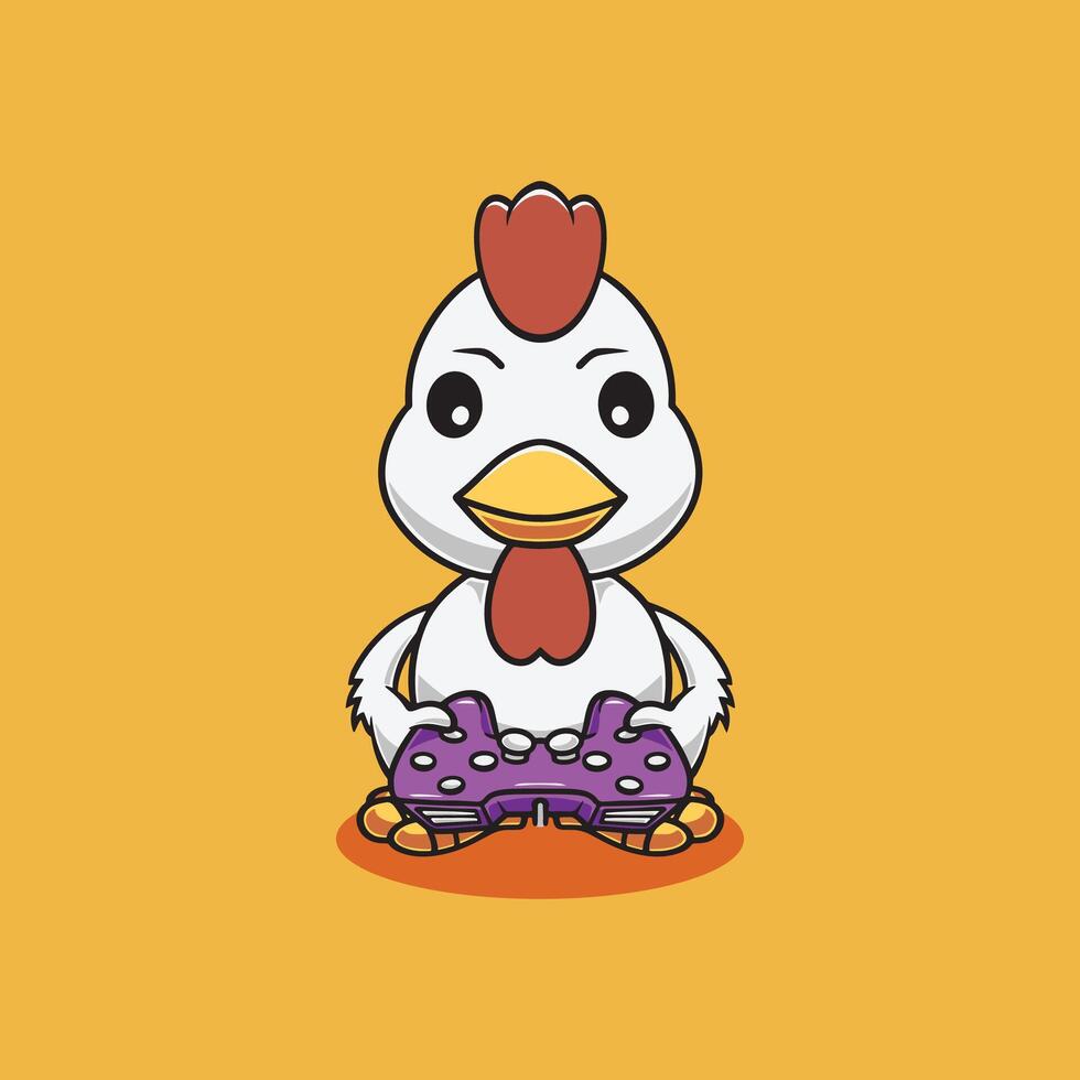 Cute chicken playing game cartoon illustration vector