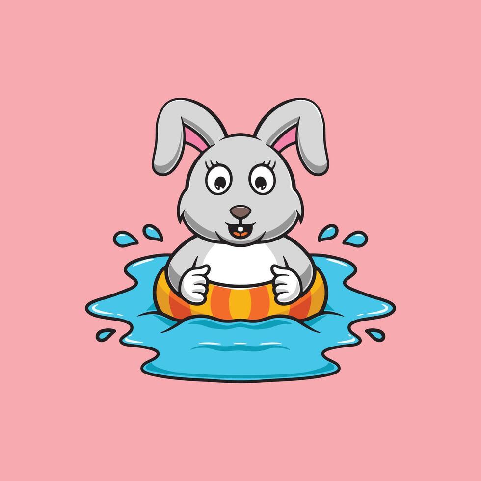 Cute rabbit swimming cartoon illustration vector