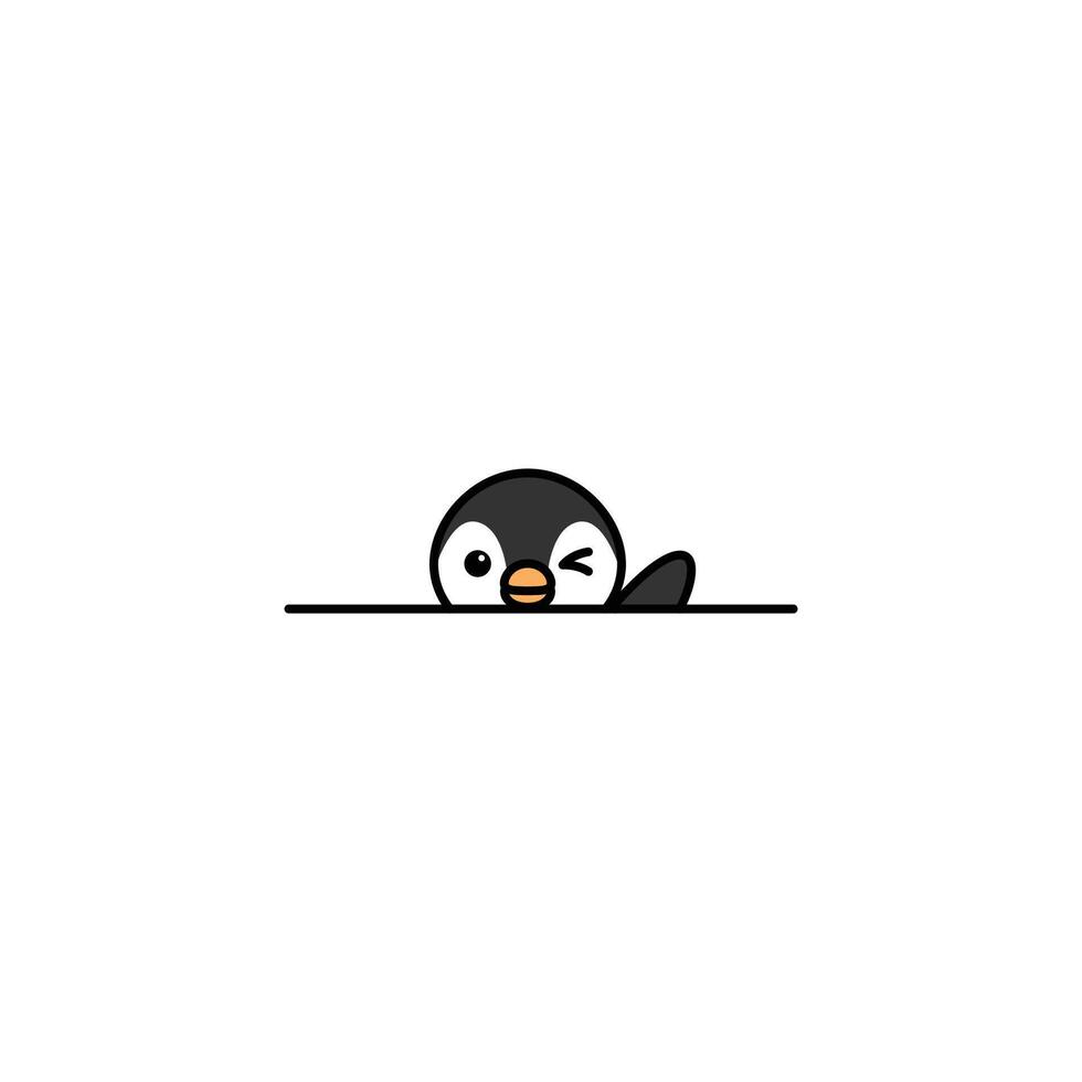 Cute penguin winking eye and waving wing cartoon, vector illustration