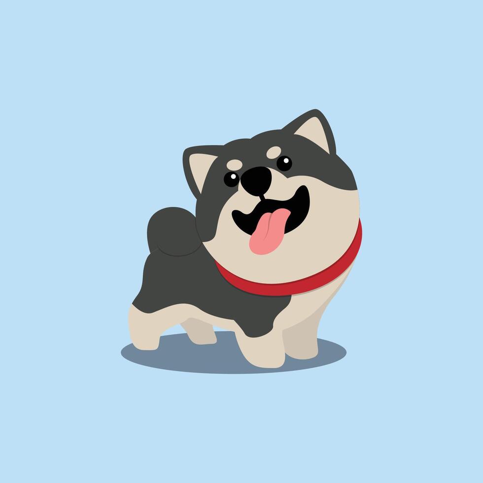 linda shiba inu perro negro y broncearse, vector ilustración