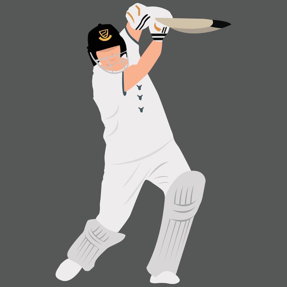 Cricket player wearing white shirt hitting a bat vector cartoon illustration