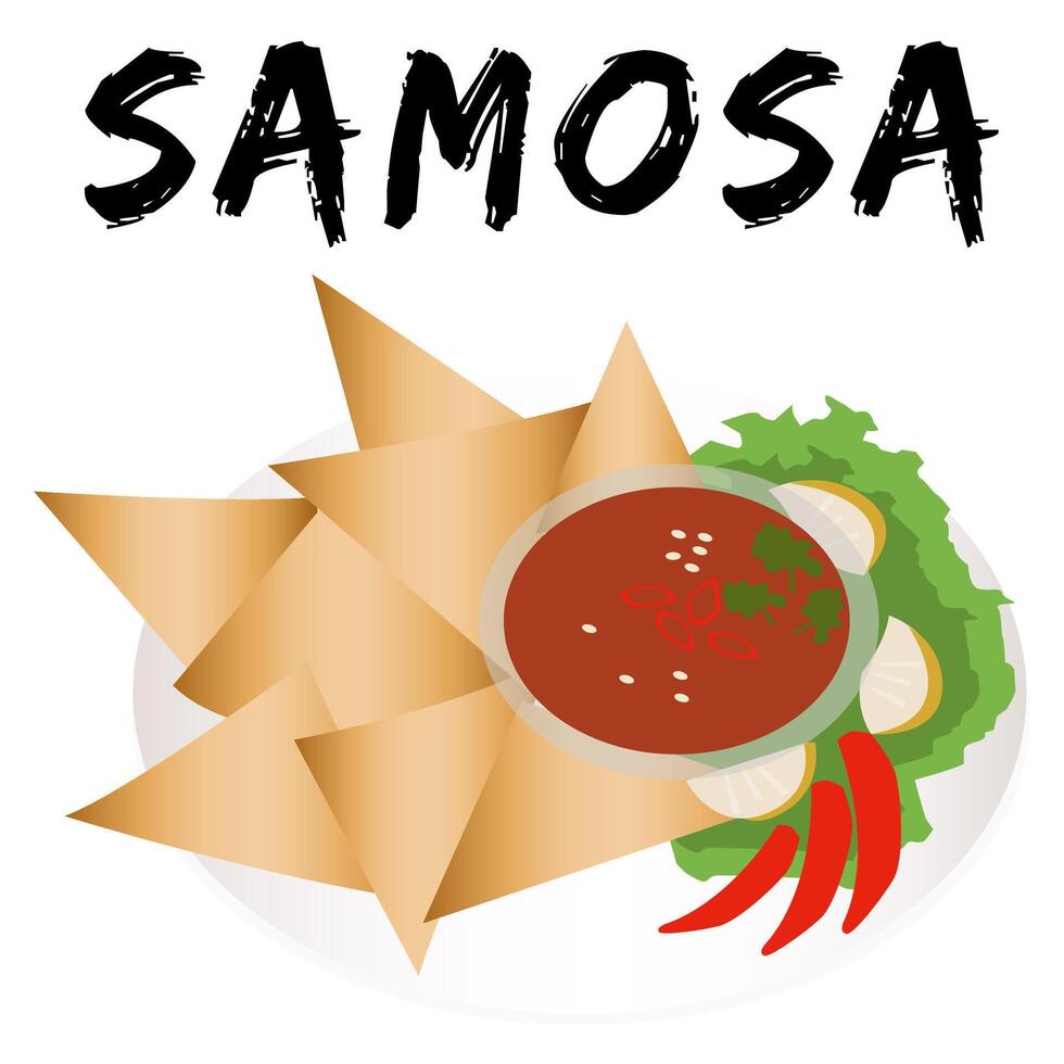 Samosa Indian food cartoon illustration vector