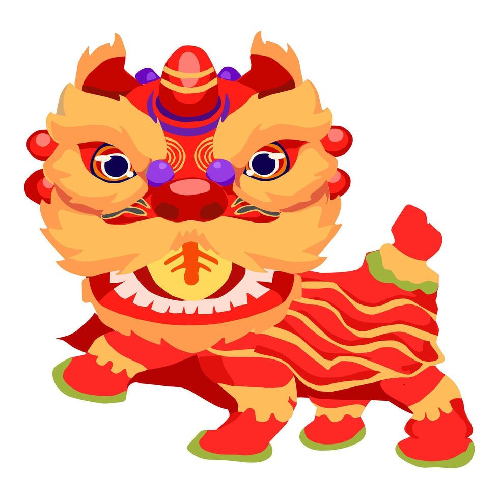 Red Barongsai Lion Dance Chinese New Year Graphic Cartoon Illustration vector