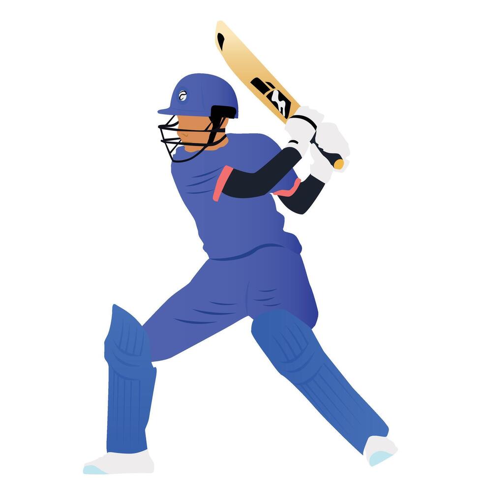 Cricket player wearing blue shirt hitting a bat vector cartoon illustration