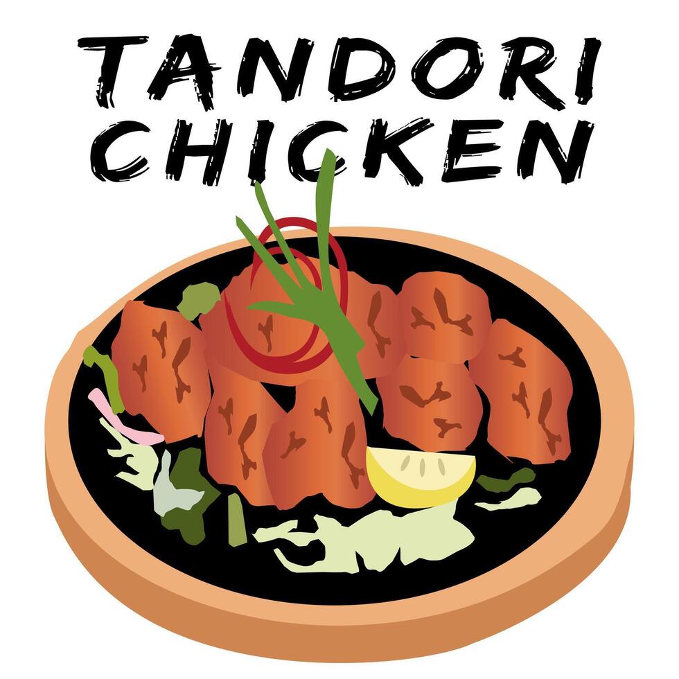 Tandori Chicken Indian food cartoon illustration vector