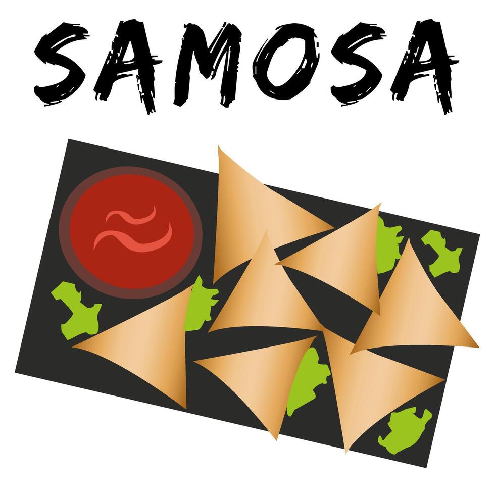 Samosa Indian food cartoon illustration vector