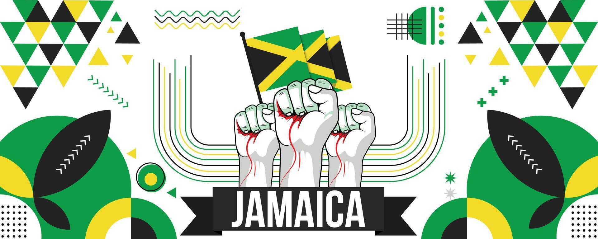 Jamaica national or independence day banner design for country celebration. Flag of Jamaicans modern retro design abstract geometric icons. Vector illustration