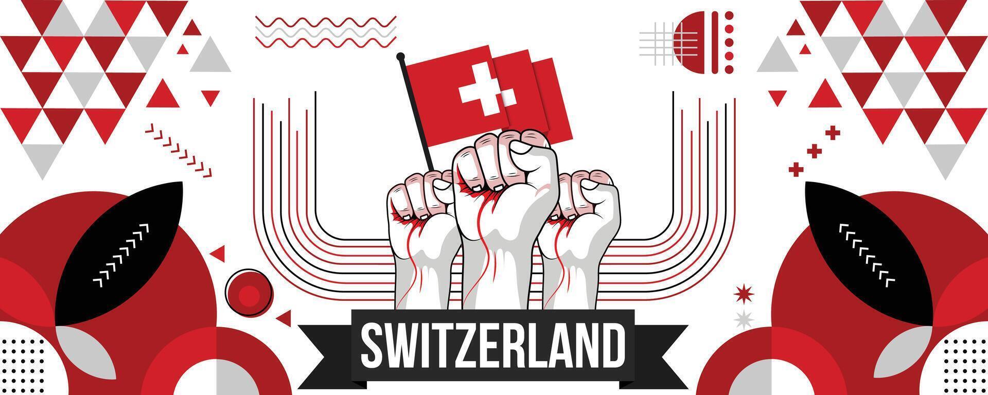 Switzerland national or independence day banner design for country celebration. Flag of Switzerland modern retro design abstract geometric icons. Vector illustration