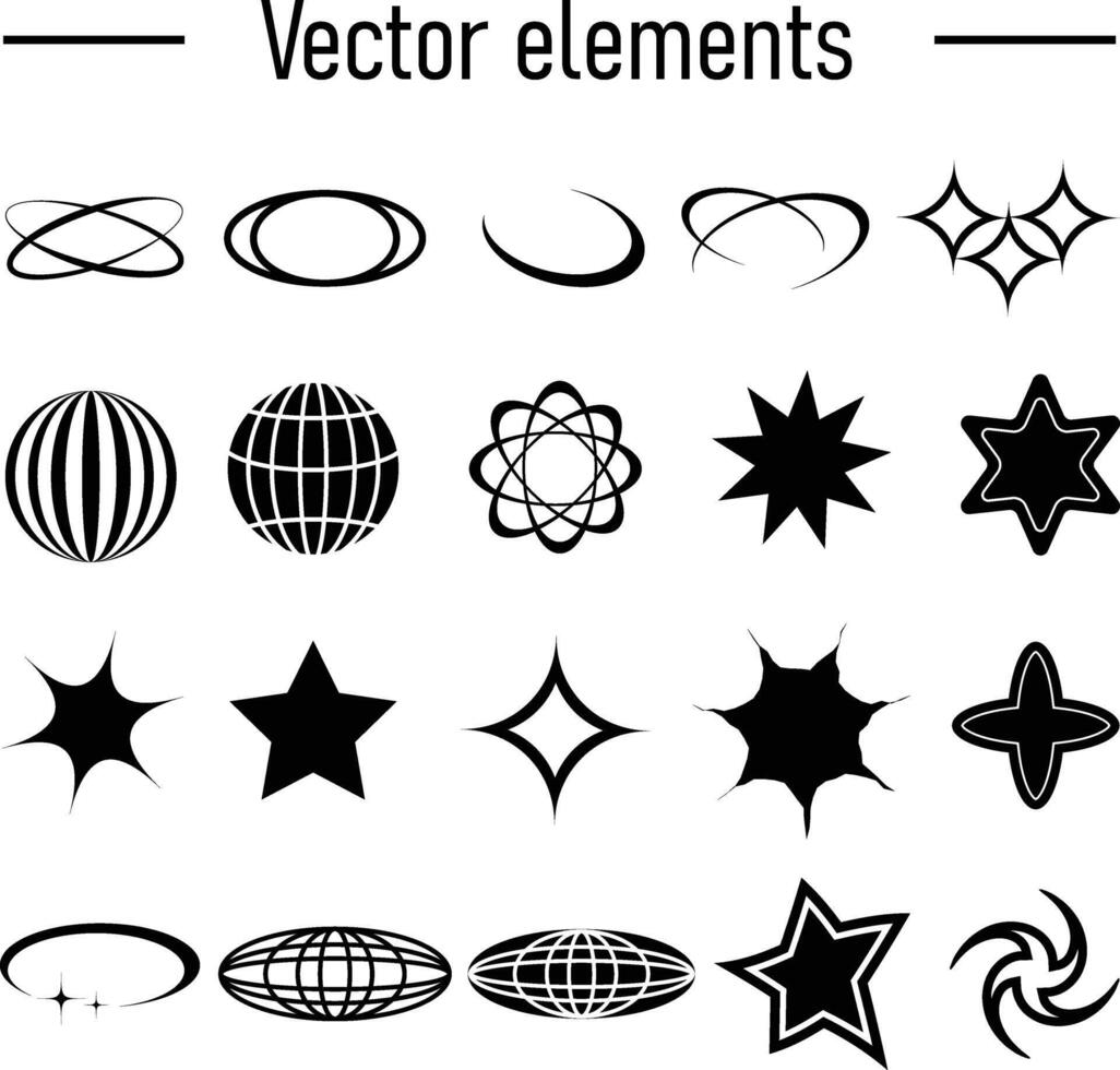 conjunto con y2k elementos. estético resumen vector formas