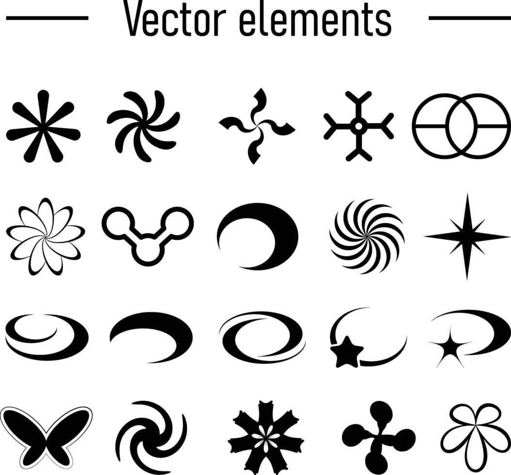 Set with Y2K elements. Aesthetic abstract vector shapes.