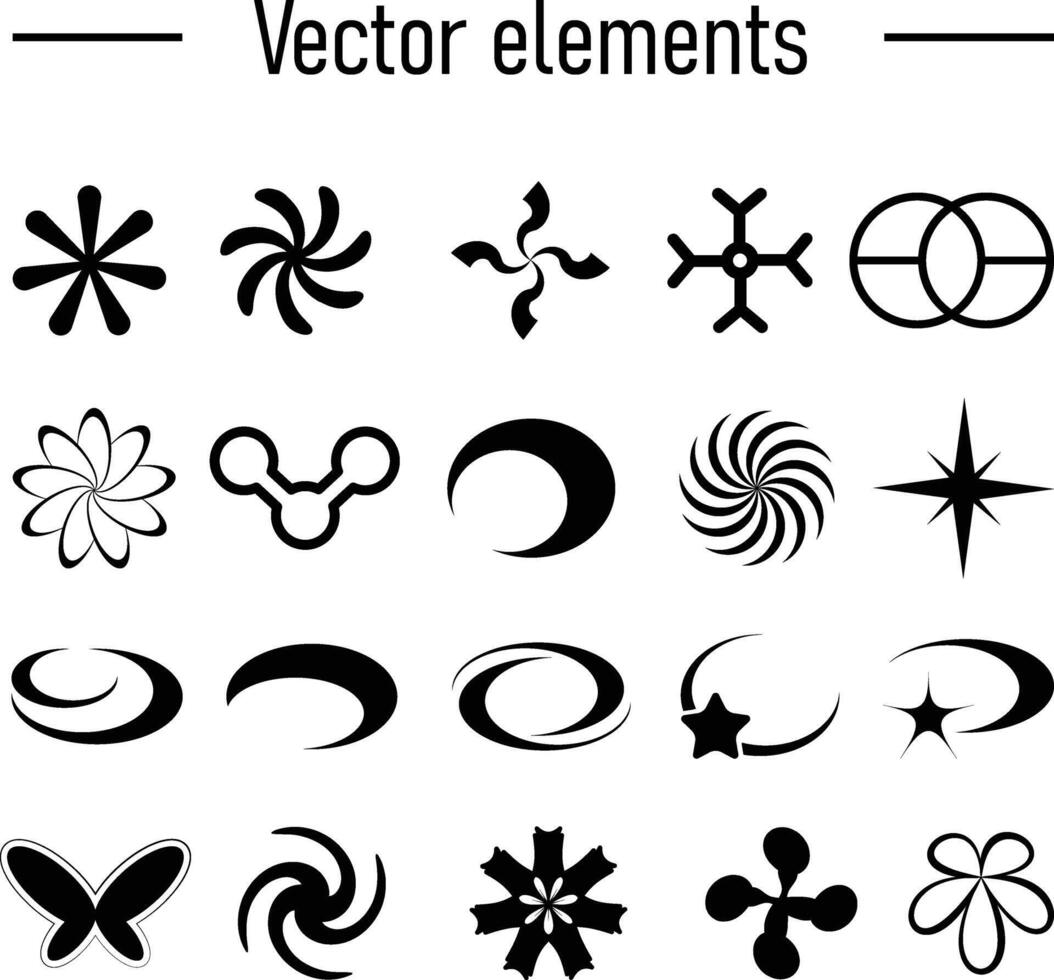 Set with Y2K elements. Aesthetic abstract vector shapes.