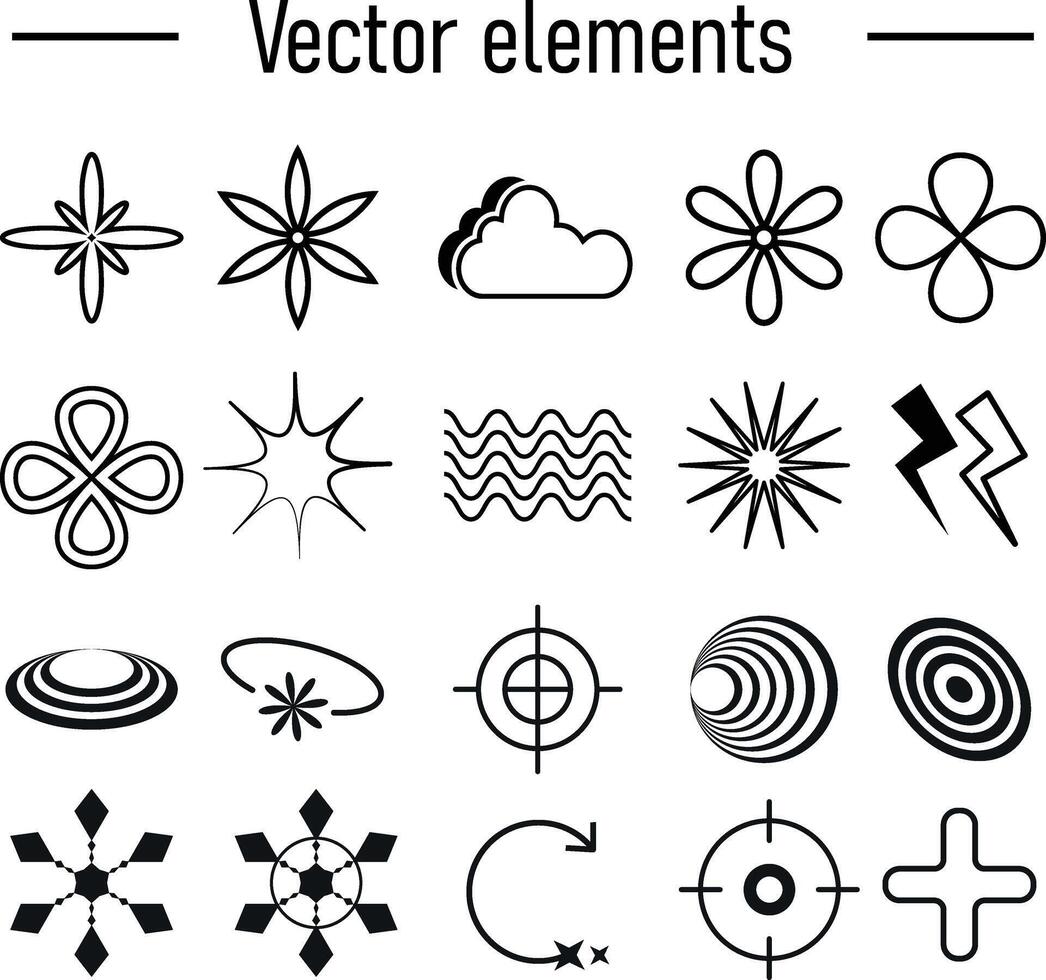 Set with Y2K elements. Aesthetic abstract vector shapes.