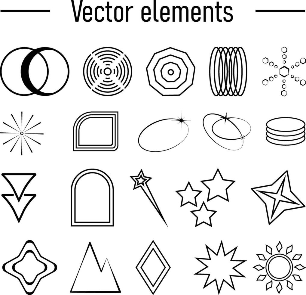 Set with Y2K elements. Aesthetic abstract vector shapes.