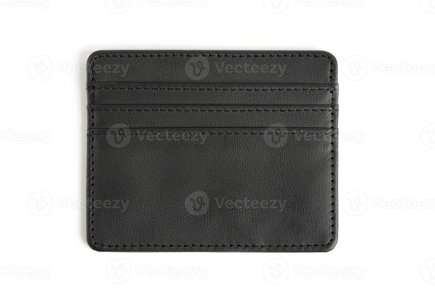 Black leather credit card holder on white background. photo