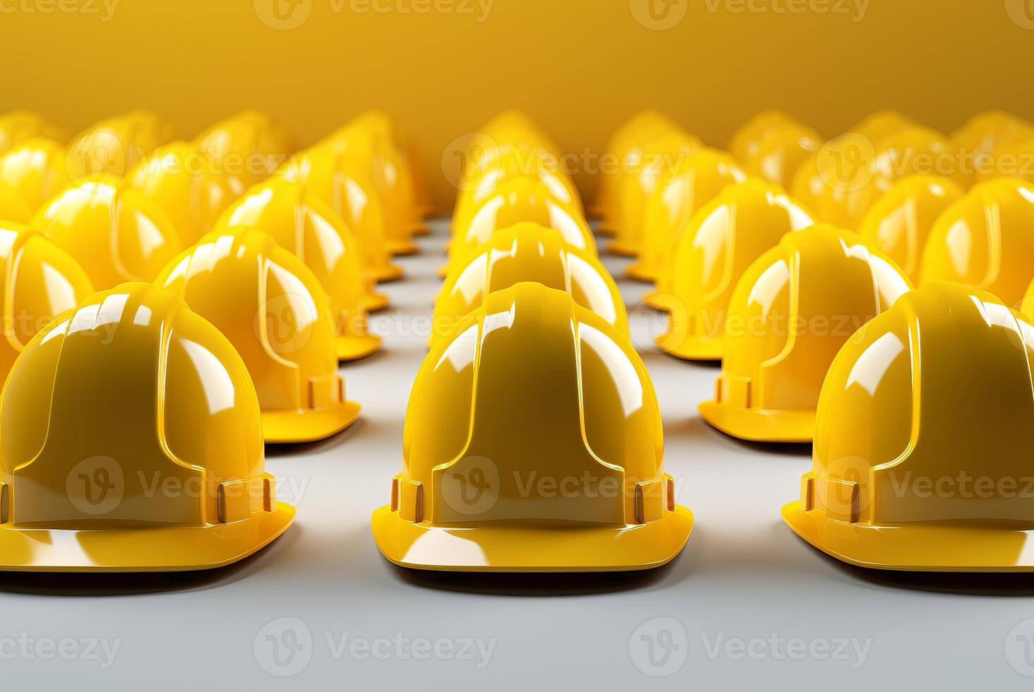 AI generated Visible Man row yellow helmet group. Generate Ai photo