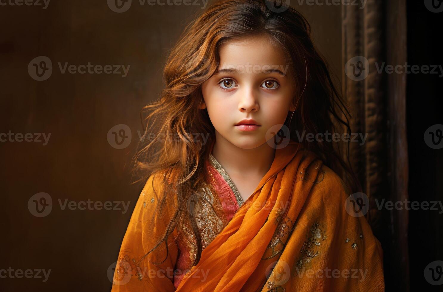 AI generated Spirited Indian sari cute girl. Generate Ai photo