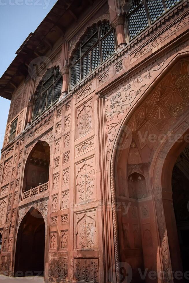 Architectural details of Lal Qila - Red Fort situated in Old Delhi, India, View inside Delhi Red Fort the famous Indian landmarks photo