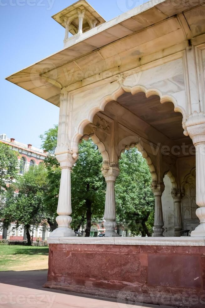 arquitectónico detalles de lal qila - rojo fuerte situado en antiguo Delhi, India, ver dentro Delhi rojo fuerte el famoso indio puntos de referencia foto