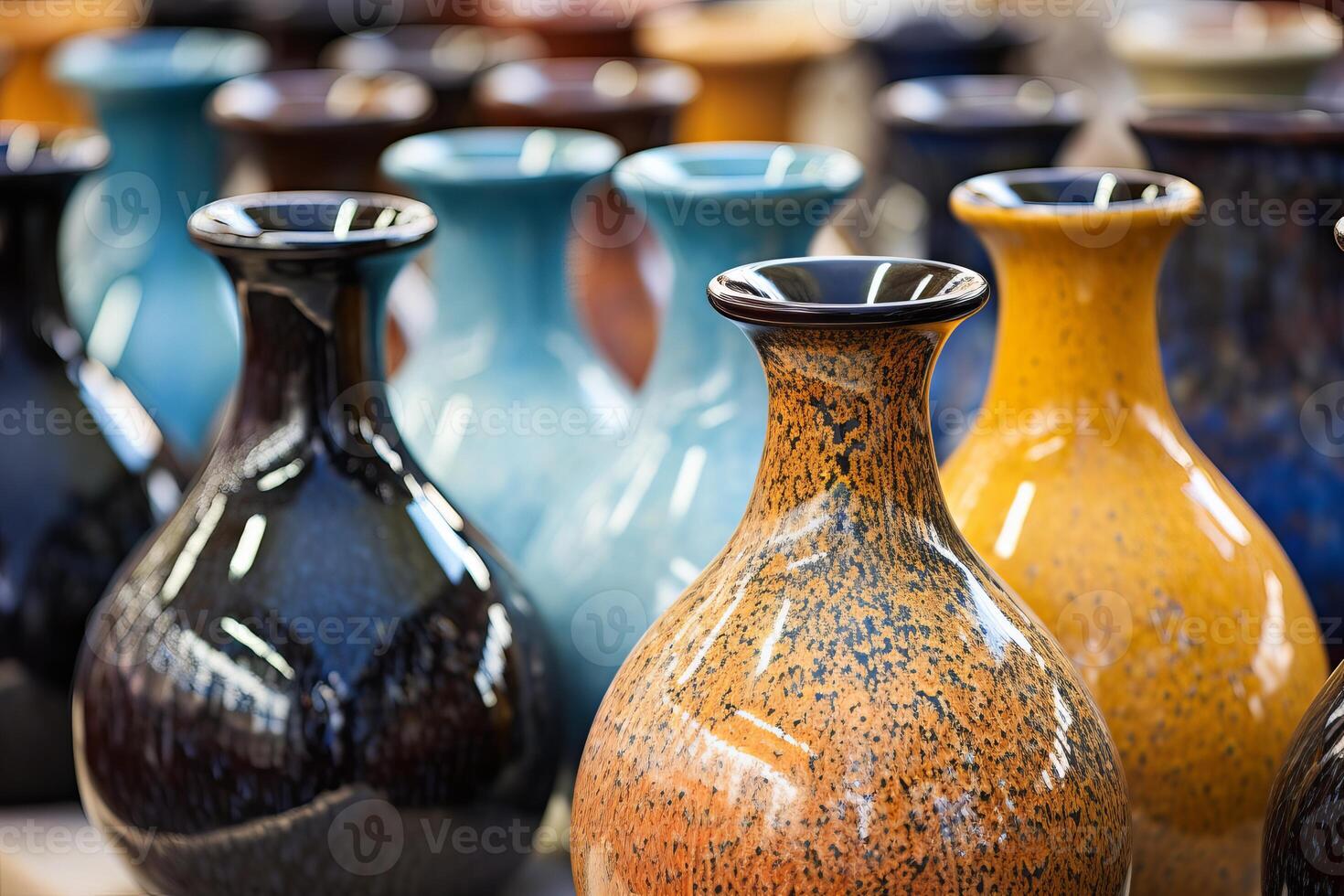 AI generated Beautiful Pottery vases art closeup. Generate Ai photo
