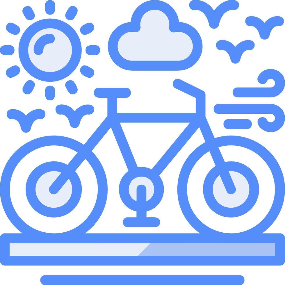 bicicleta línea lleno azul icono vector