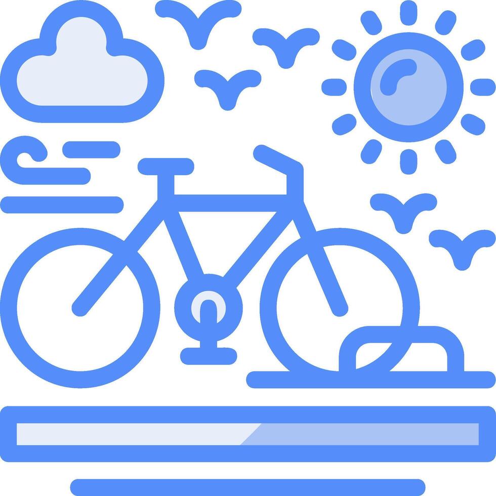 bicicleta estante línea lleno azul icono vector