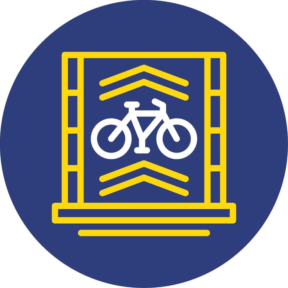 bicicleta carril doble línea circulo icono vector