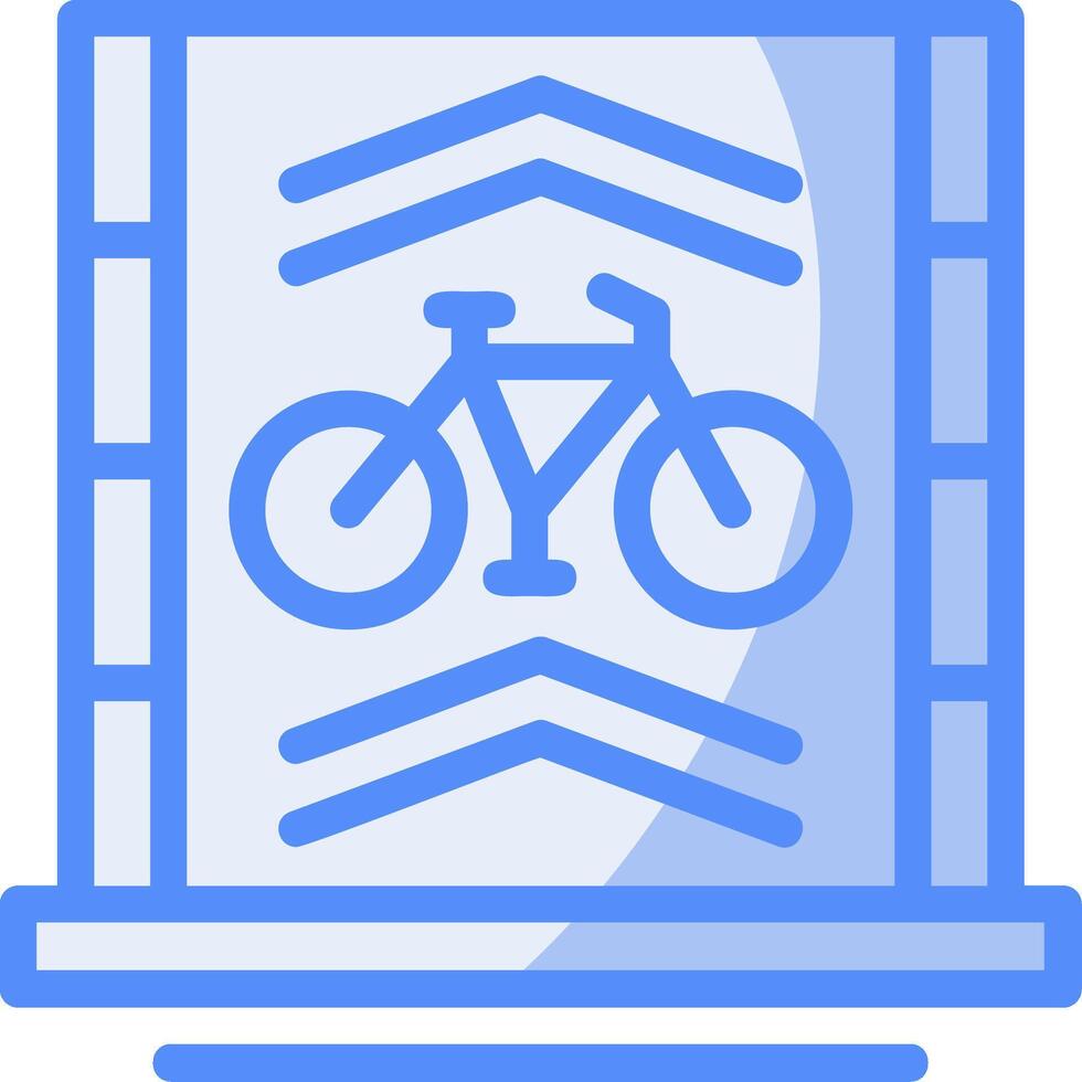 bicicleta carril línea lleno azul icono vector