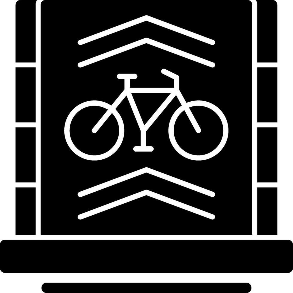 bicicleta carril glifo icono vector