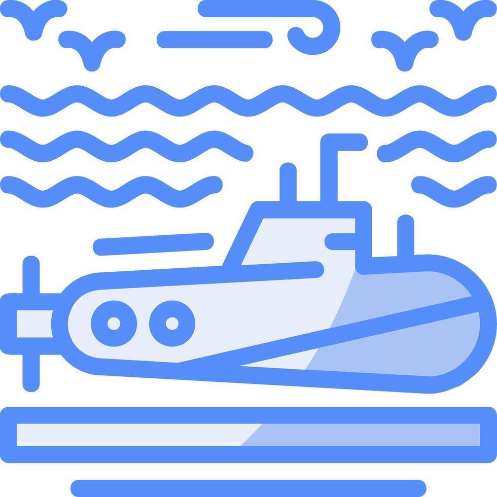 submarino línea lleno azul icono vector