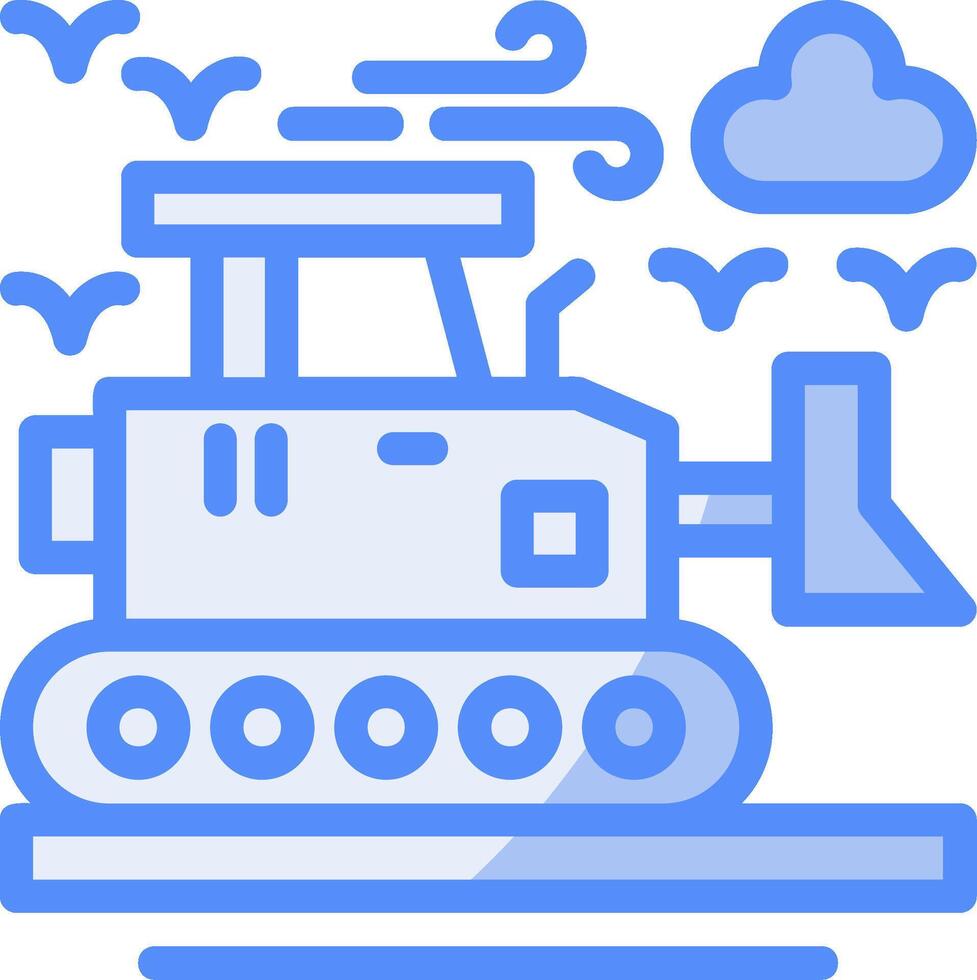 Bulldozer Line Filled Blue Icon vector