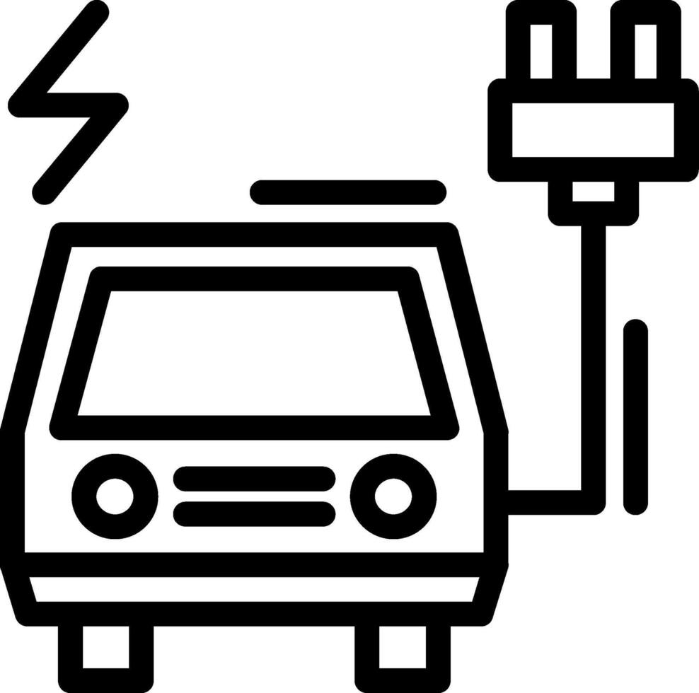 eléctrico vehículo cargando estación línea icono vector