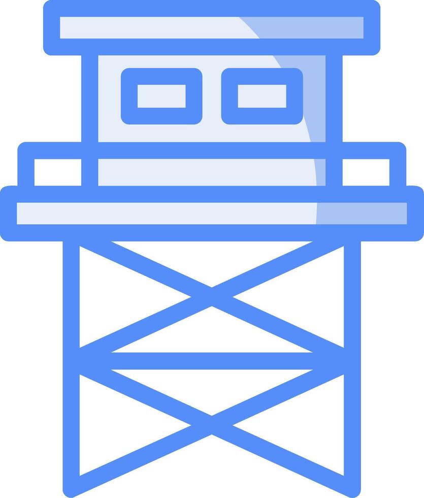 torre de vigilancia línea lleno azul icono vector