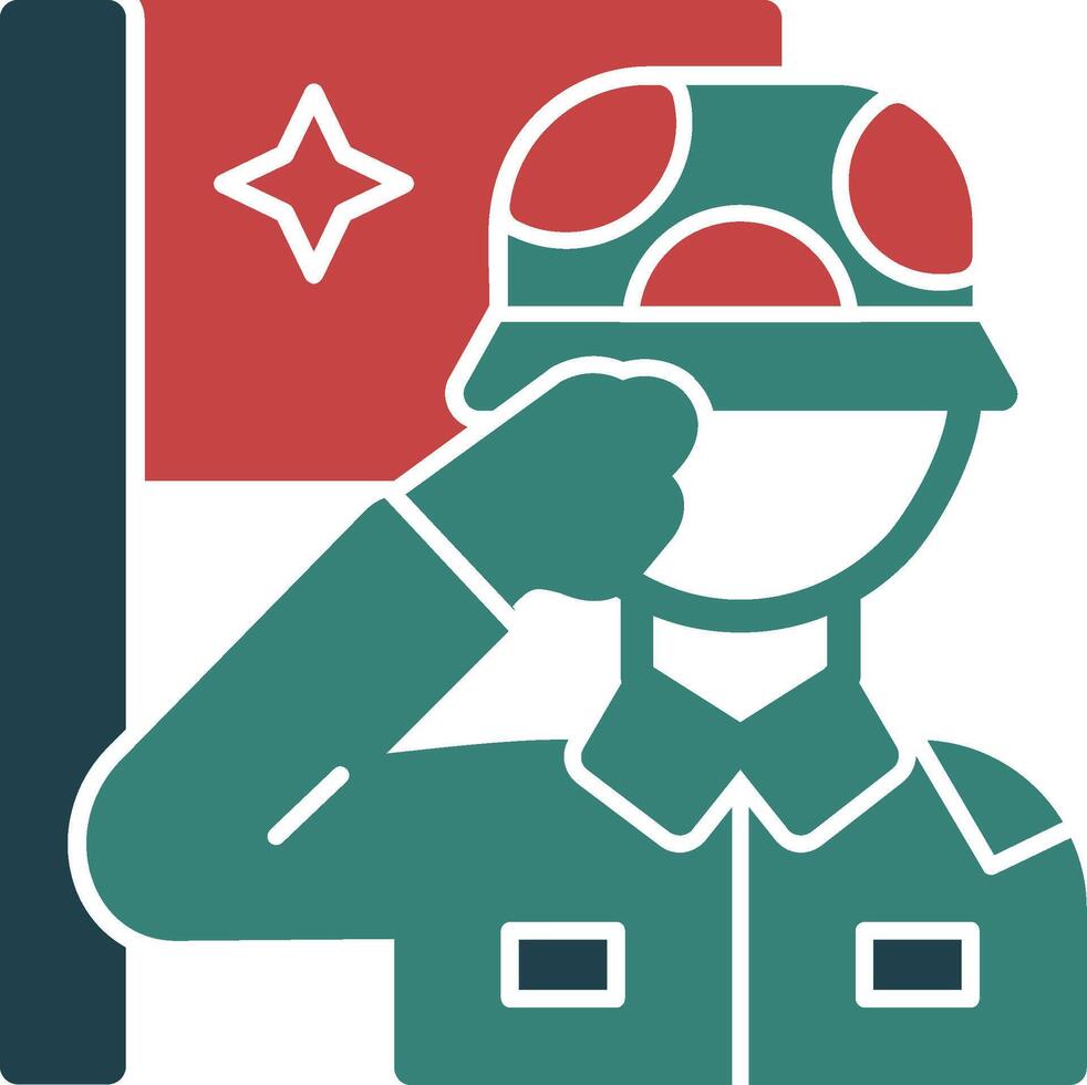 militar saludo glifo dos color icono vector