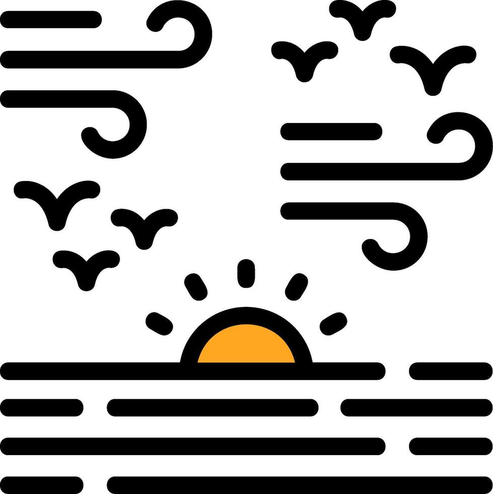 puesta de sol terminado agua línea lleno icono vector