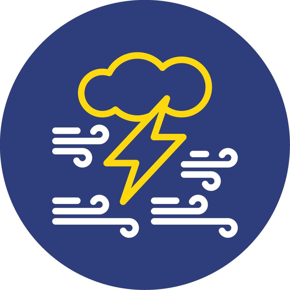 Cloud with thunderbolt Dual Line Circle Icon vector