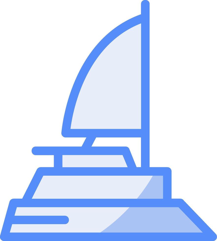 catamarán línea lleno azul icono vector