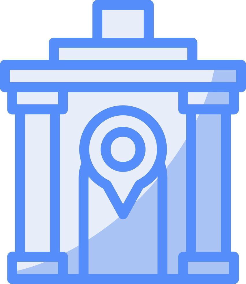 templo línea lleno azul icono vector