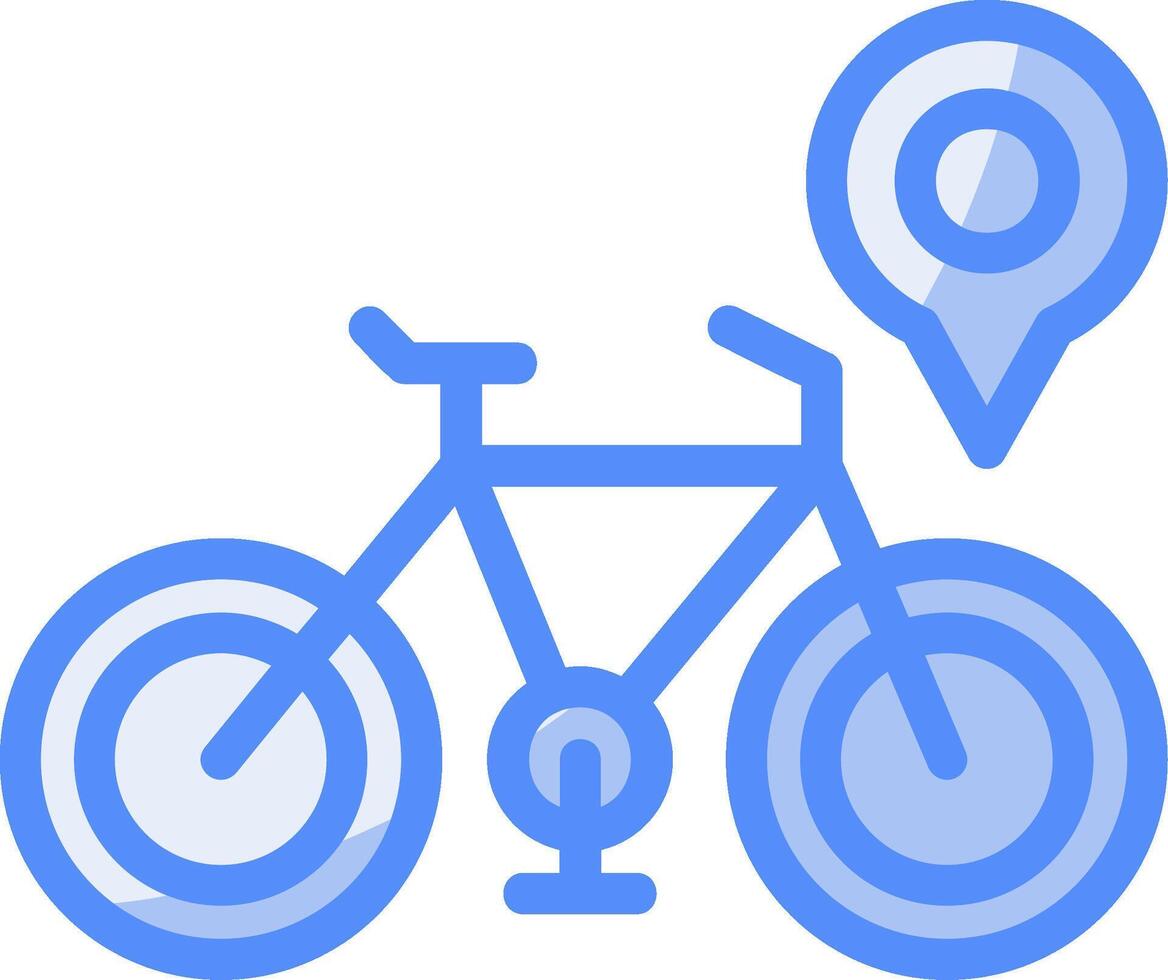 bicicleta línea lleno azul icono vector