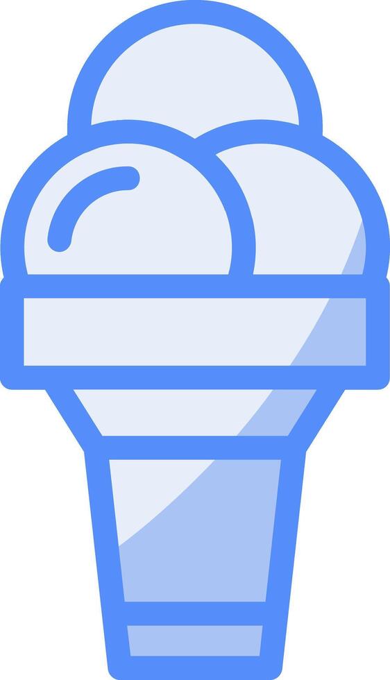 hielo crema cono línea lleno azul icono vector