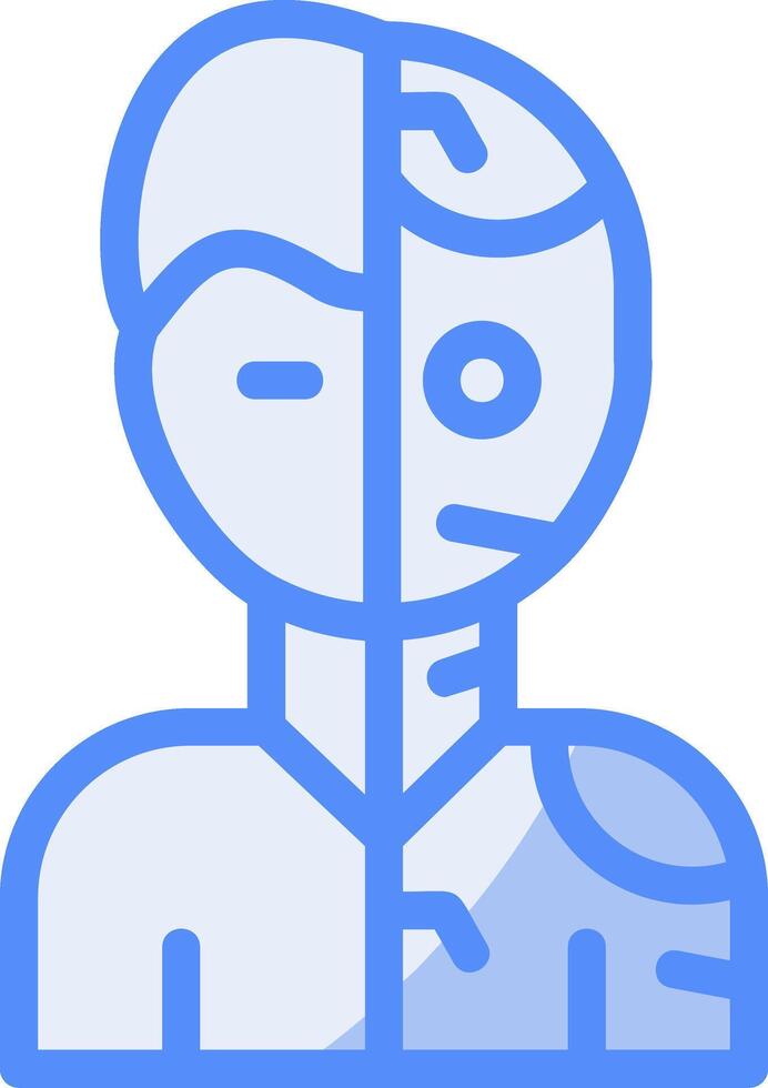 humanoide robot línea lleno azul icono vector