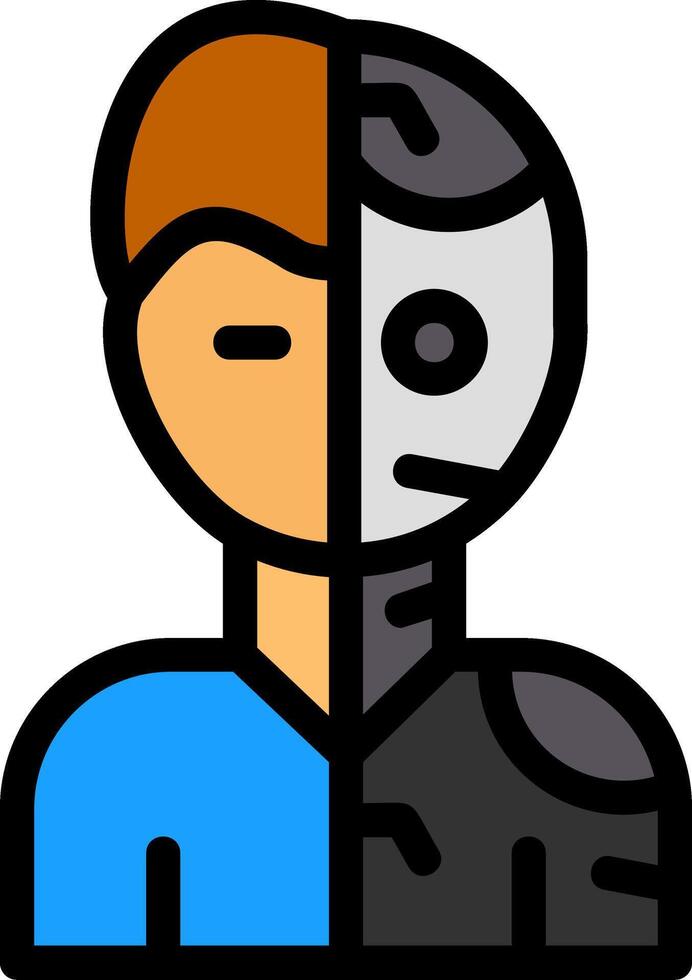 humanoide robot línea lleno icono vector