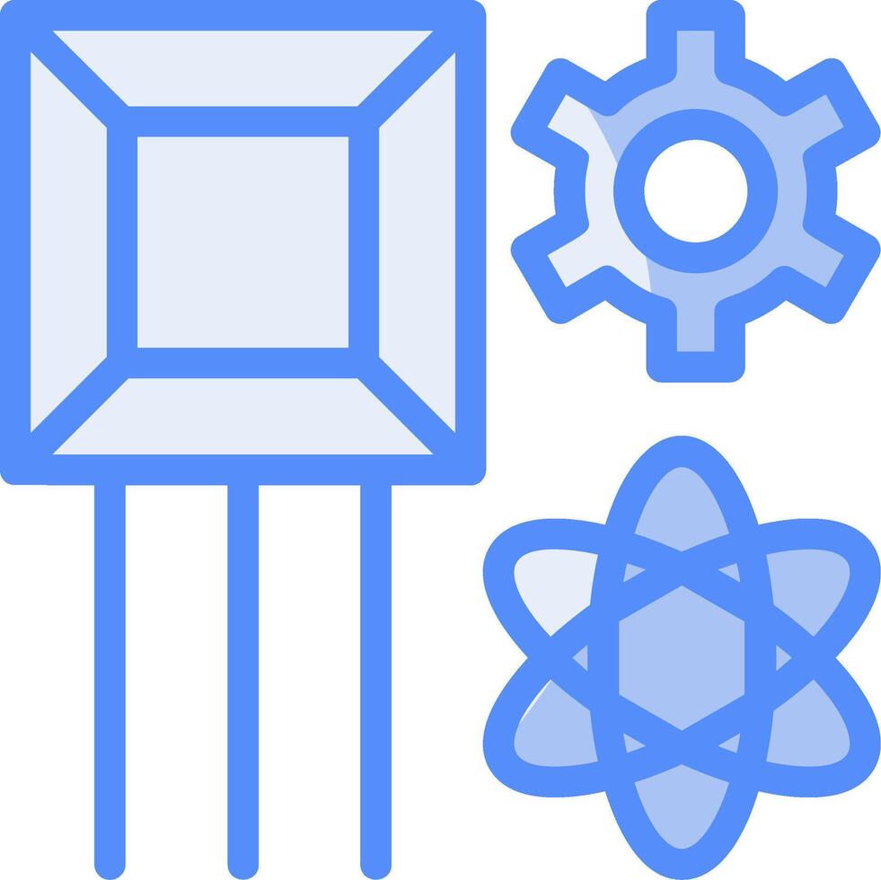 cuántico simulador línea lleno azul icono vector