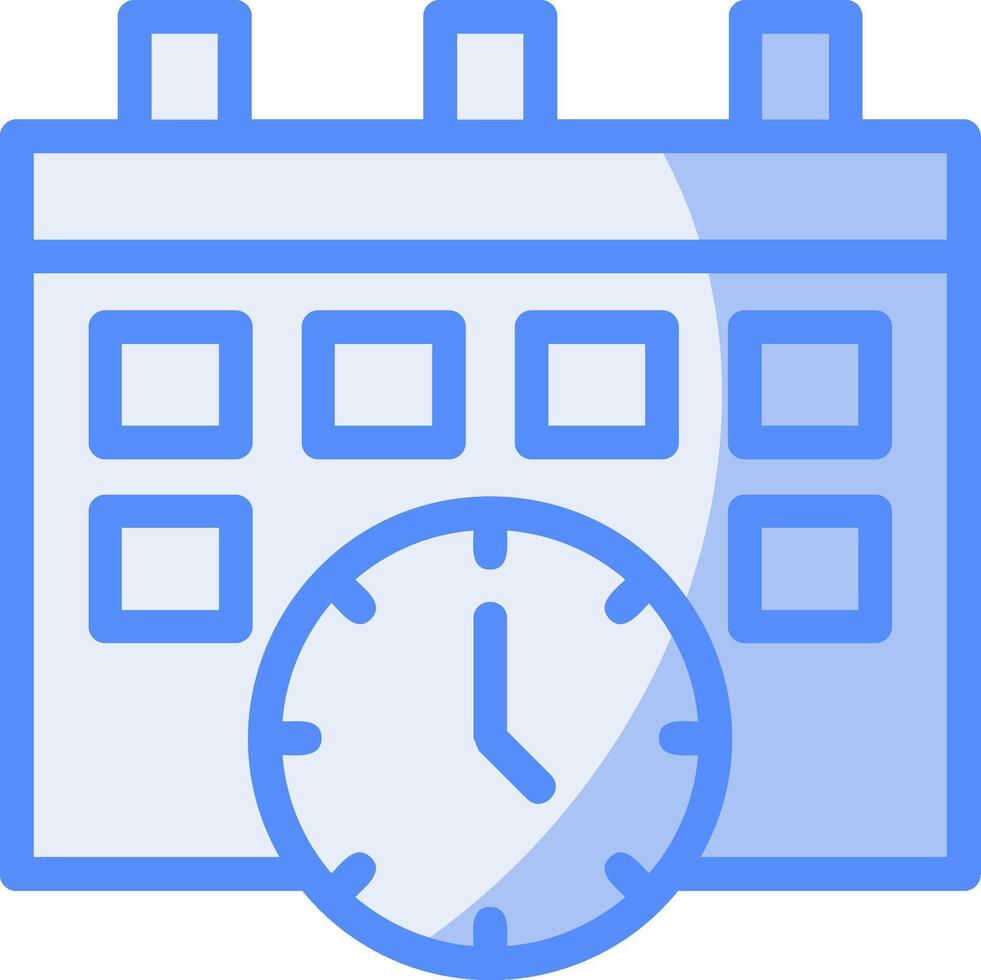 Calendar and Clock Line Filled Blue Icon vector