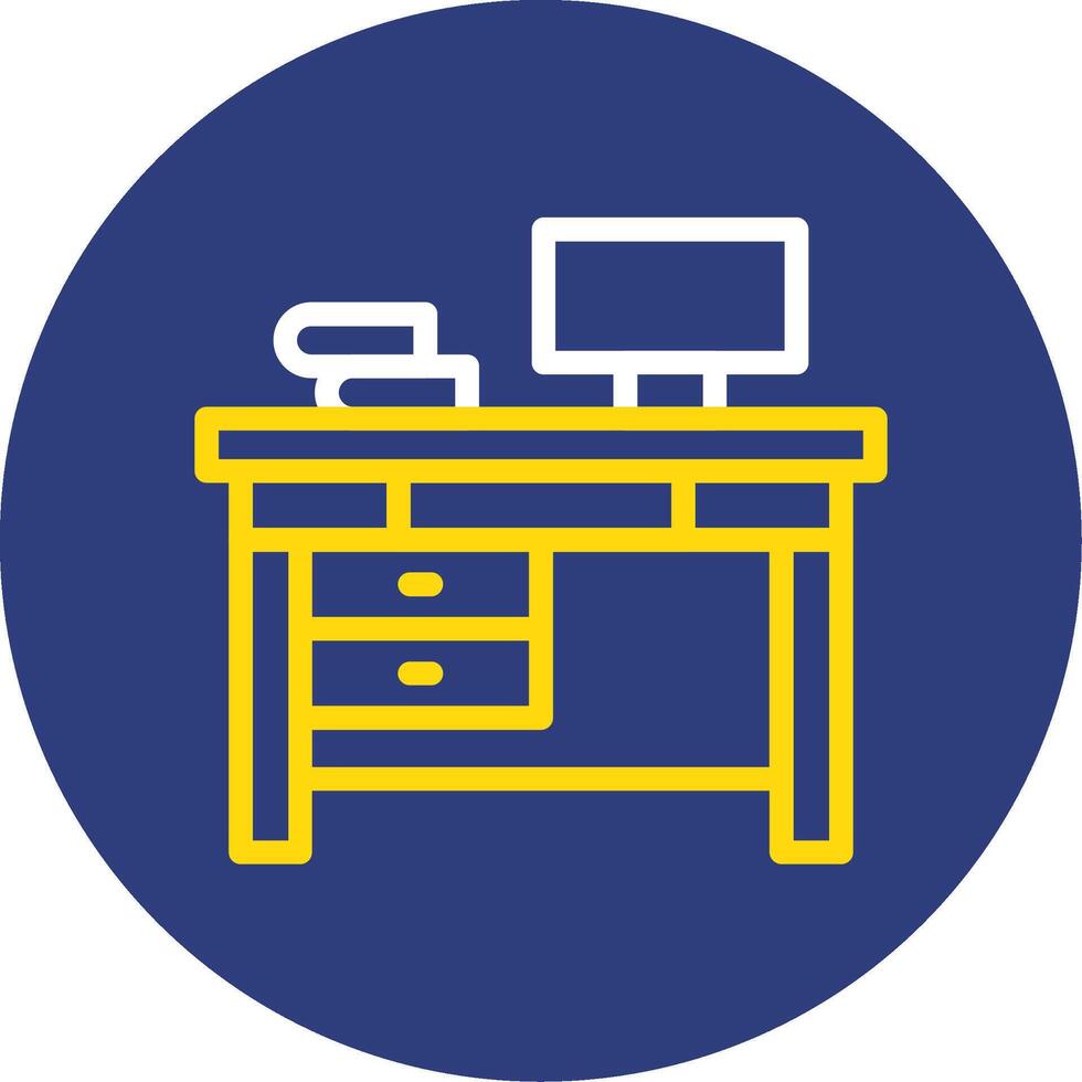Office Desk Dual Line Circle Icon vector