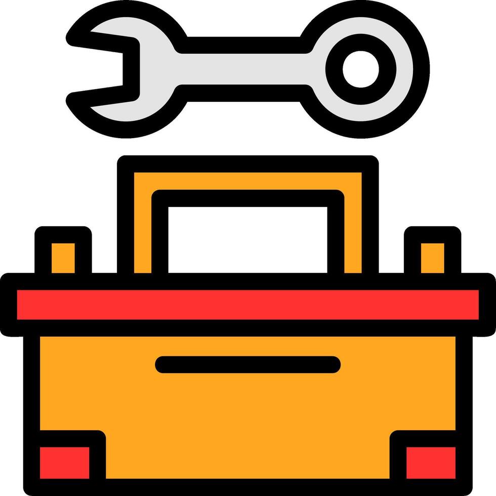 caja de herramientas y llave inglesa línea lleno icono vector