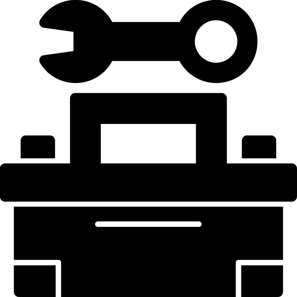 caja de herramientas y llave inglesa glifo icono vector