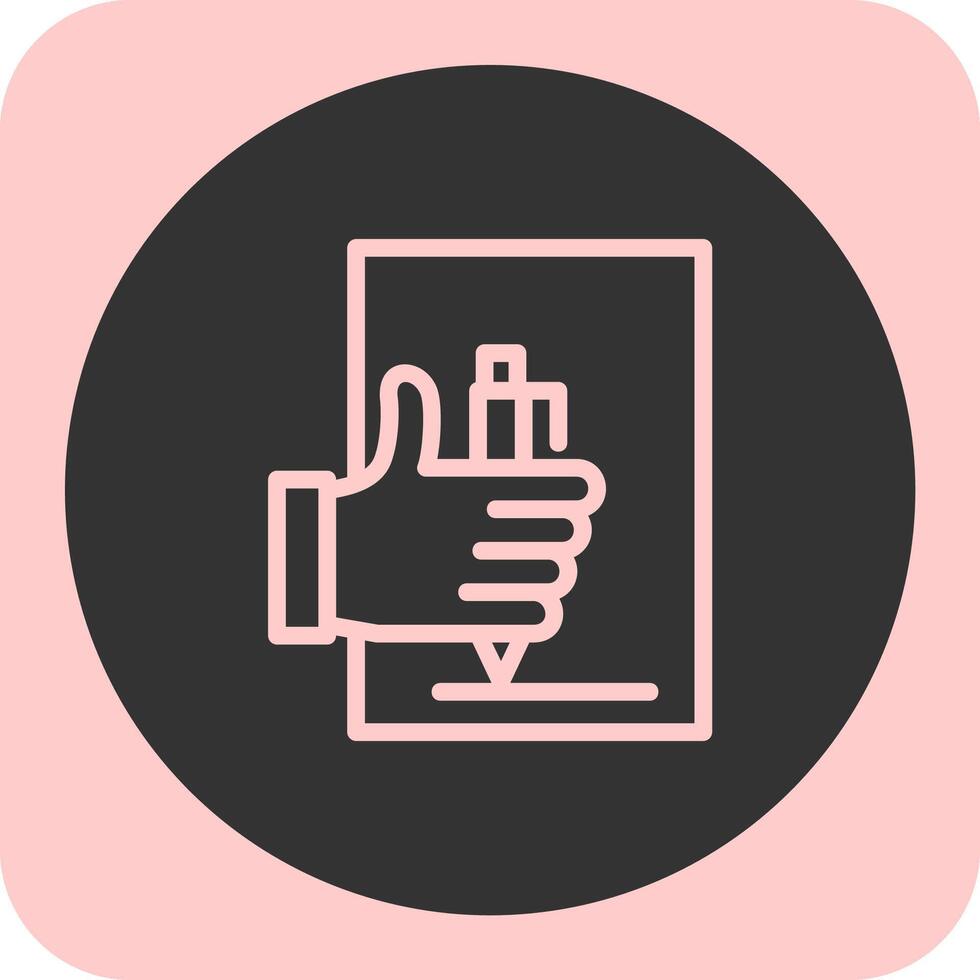 Hand with pen for note taking Linear Round Icon vector