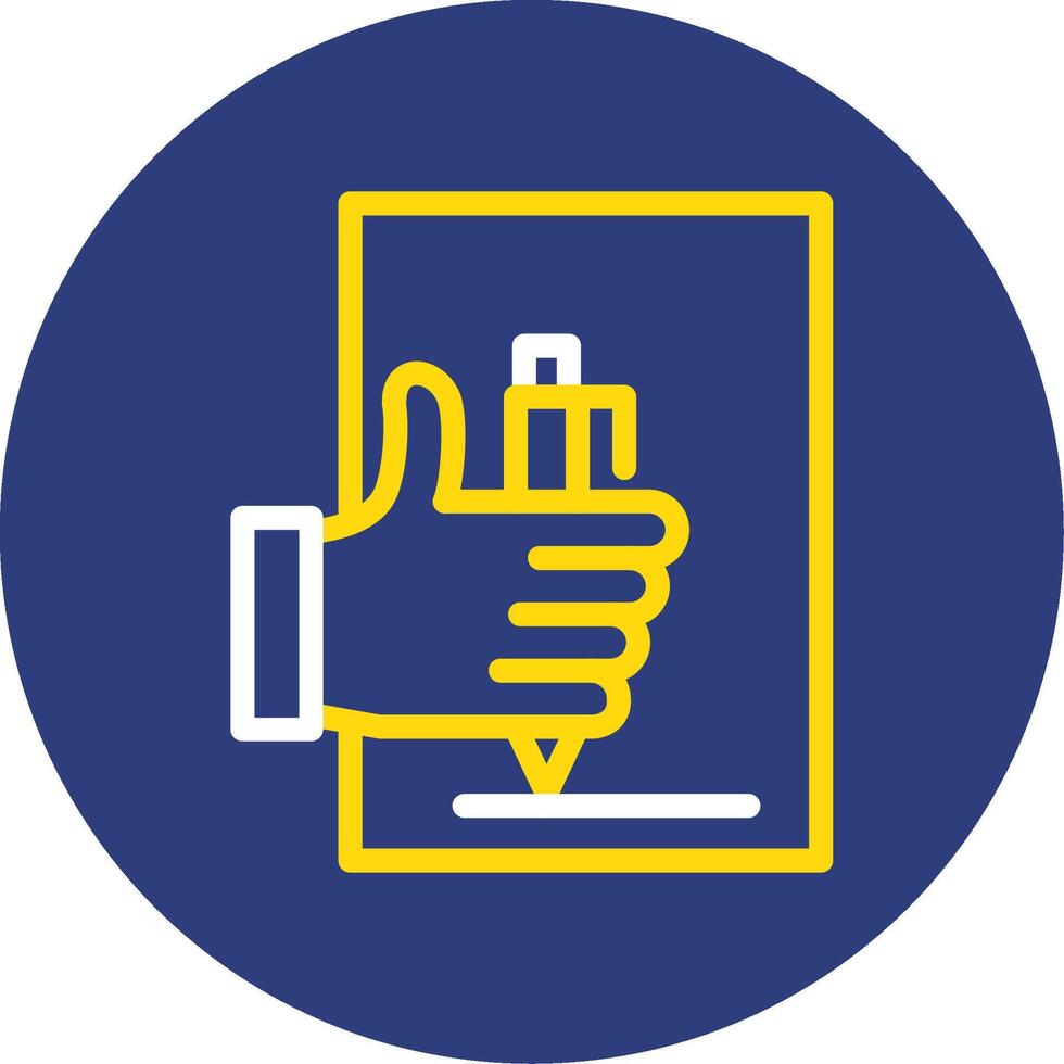 Hand with pen for note taking Dual Line Circle Icon vector